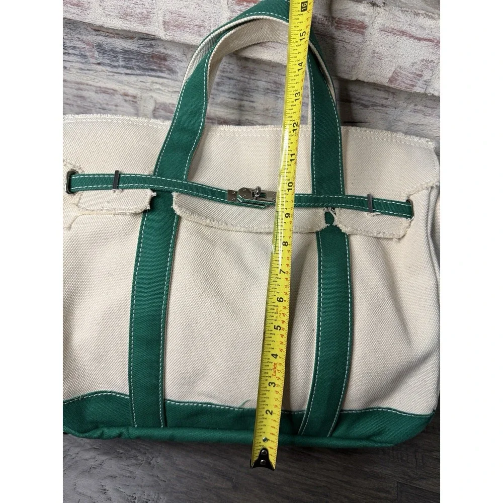 Sunwin Boatkin Style Women Large Cream Green Canvas Tote Bag NWOT Nautical